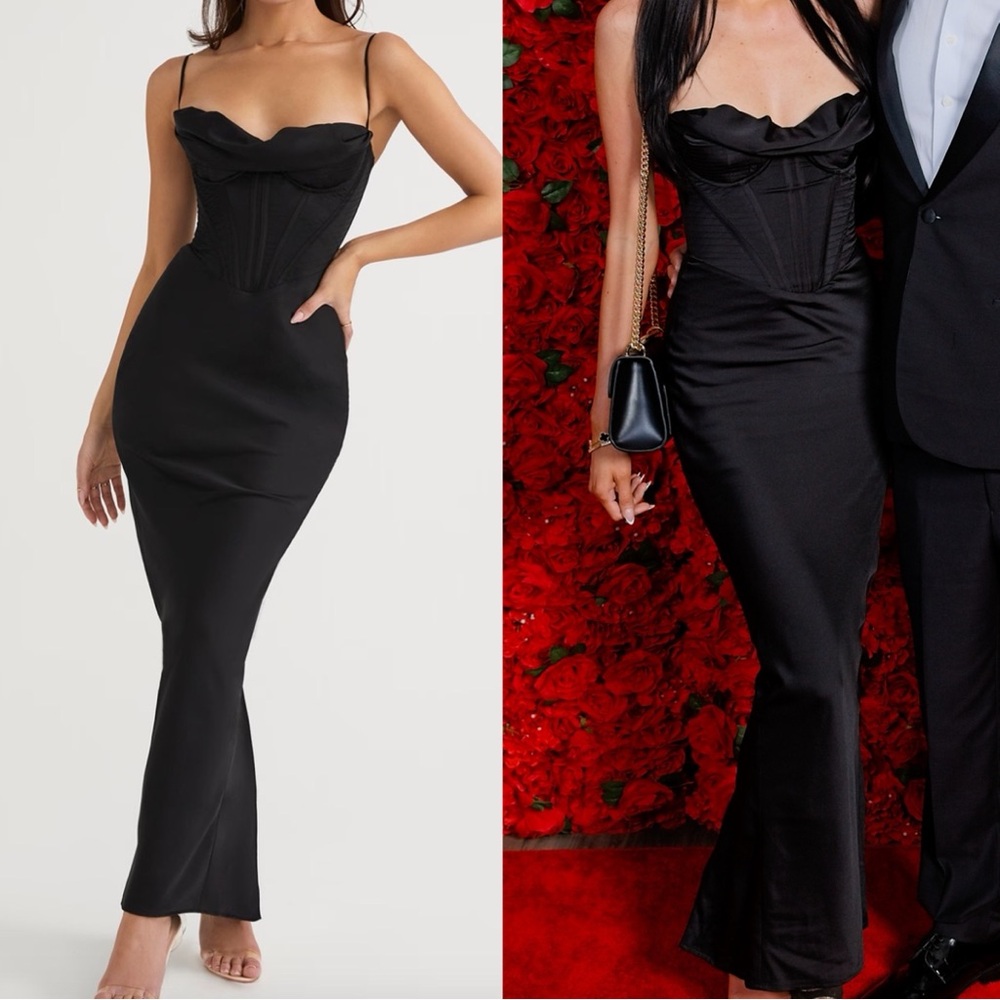 House of CB 🖤 Corset Satin Maxi Dress - XS - Black